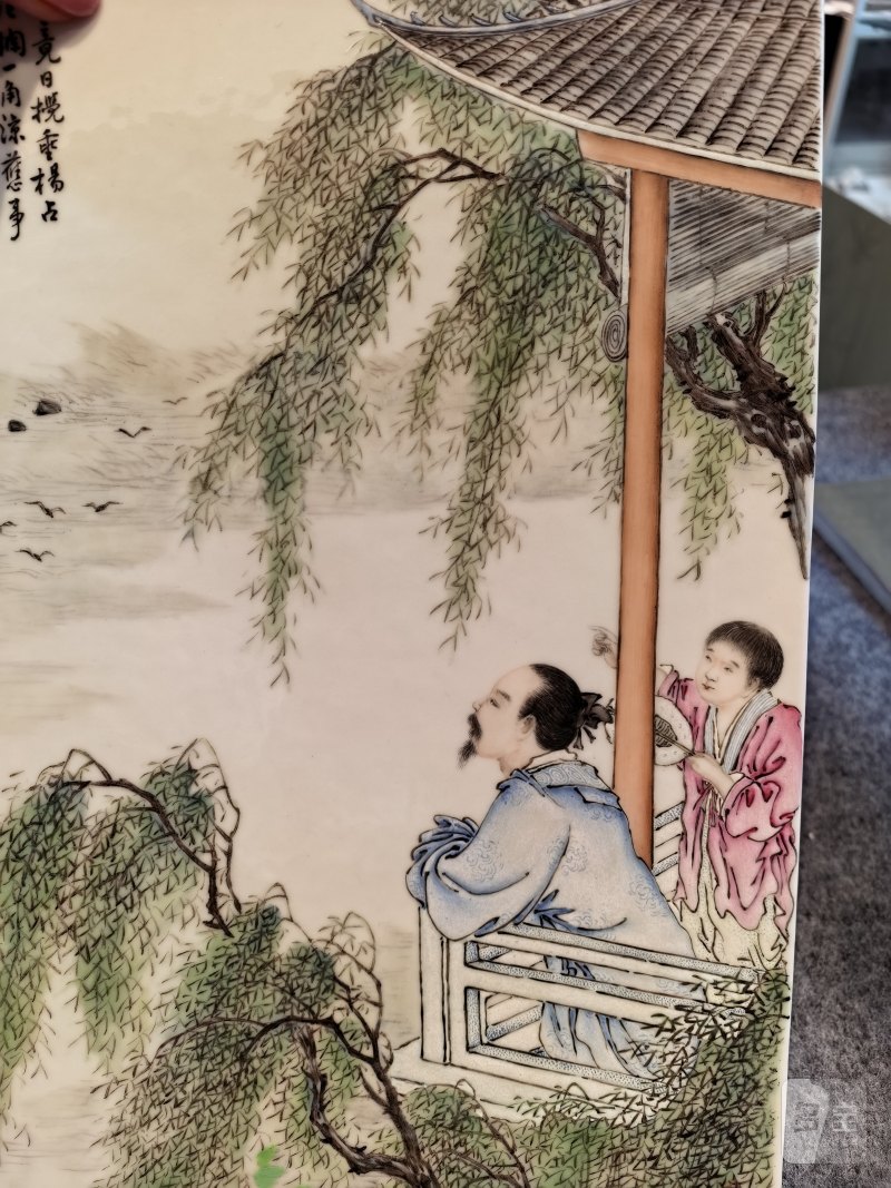 民国 王大凡 粉彩人物瓷板 - 图8